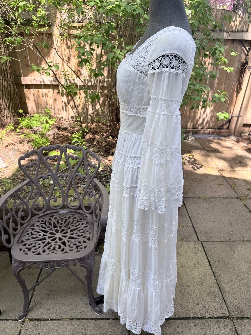 VINTAGE 70s Lily Simon Montreal Lace Prairie Maxi Dress + Matching Scarf - Picture 6 of 14